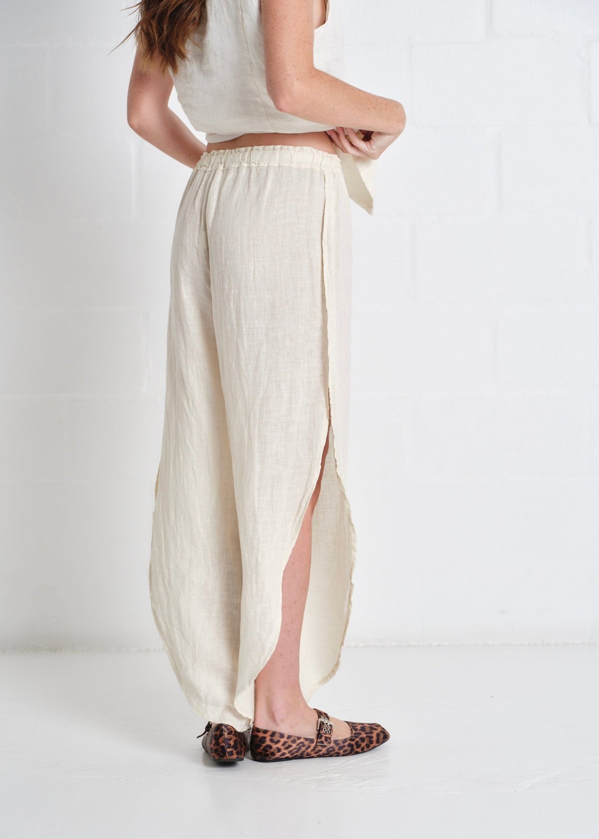 View our Liguria Side Slit Linen Pants In Cream - by Tribute Store