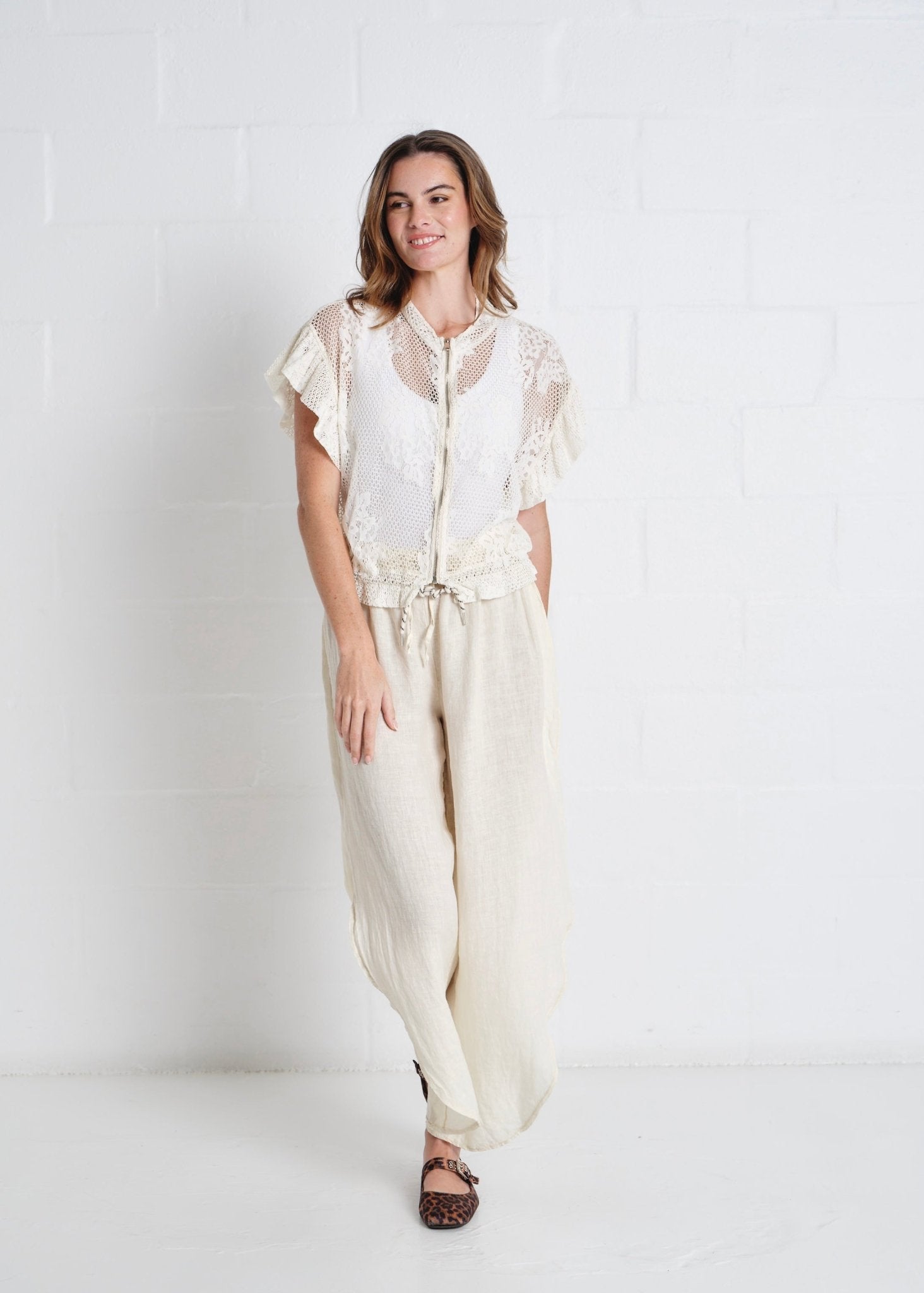 View our Liguria Side Slit Linen Pants In Cream - by Tribute Store