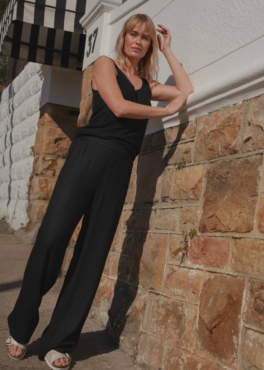 View our Linen Blend Trousers In Black - by Tribute Store