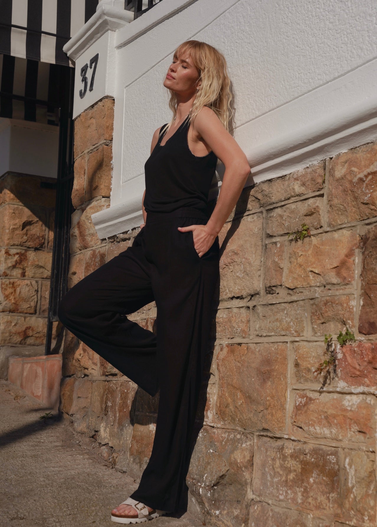 View our Linen Blend Trousers In Black - by Tribute Store