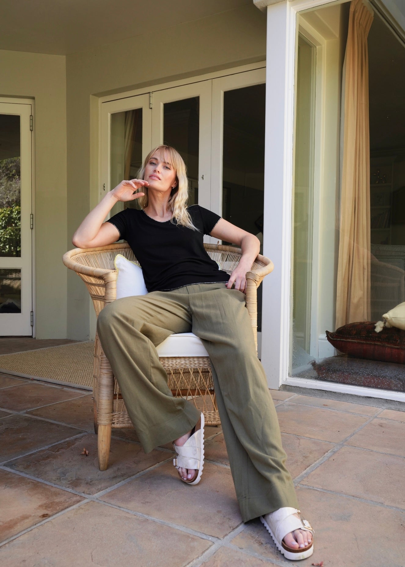 View our Linen Blend Trousers In Khaki - by Tribute Store