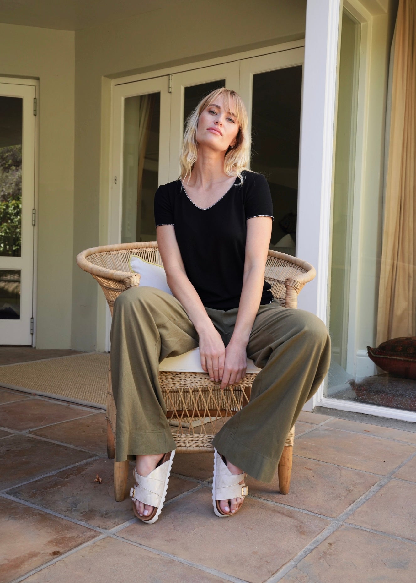 View our Linen Blend Trousers In Khaki - by Tribute Store