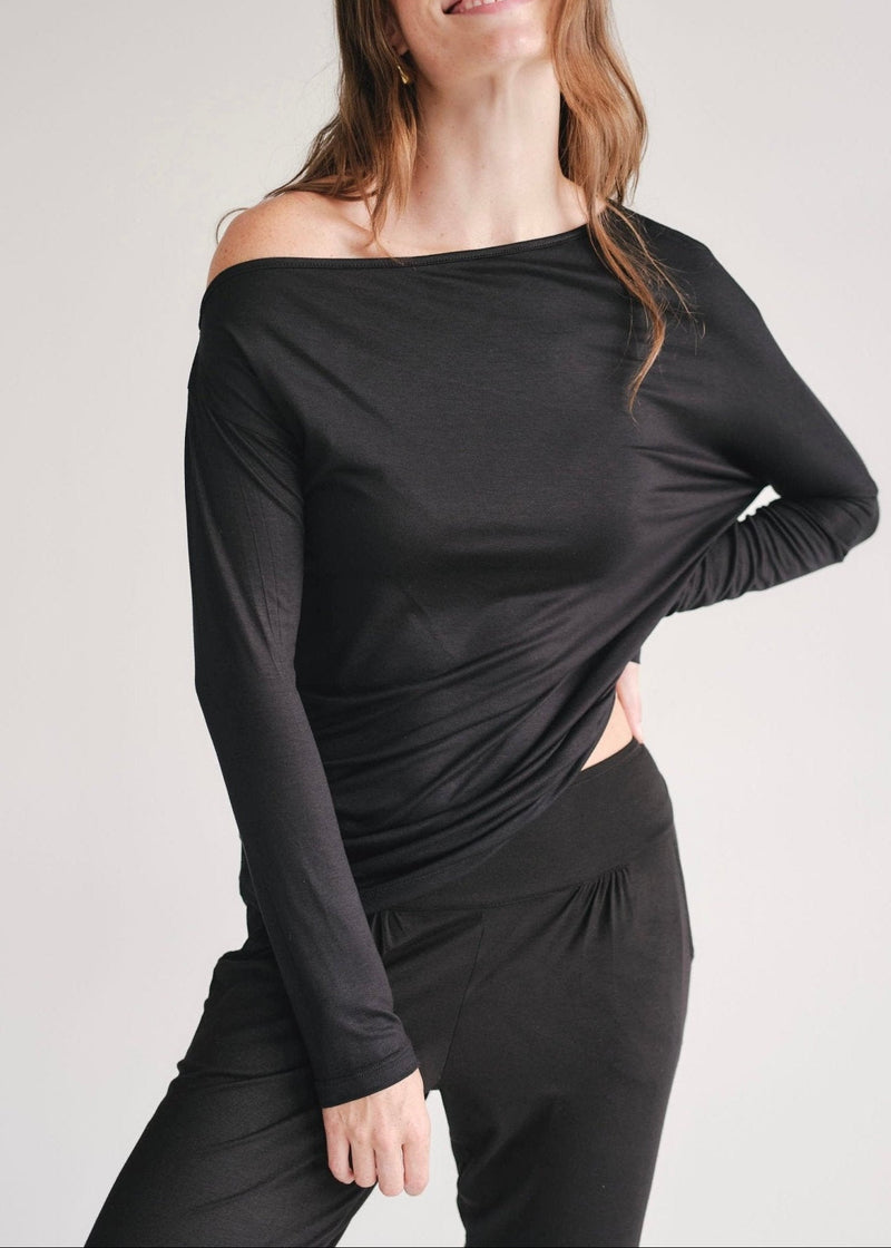 View our Long Sleeved Off The Shoulder Classic Top In Black - by Tribute Store
