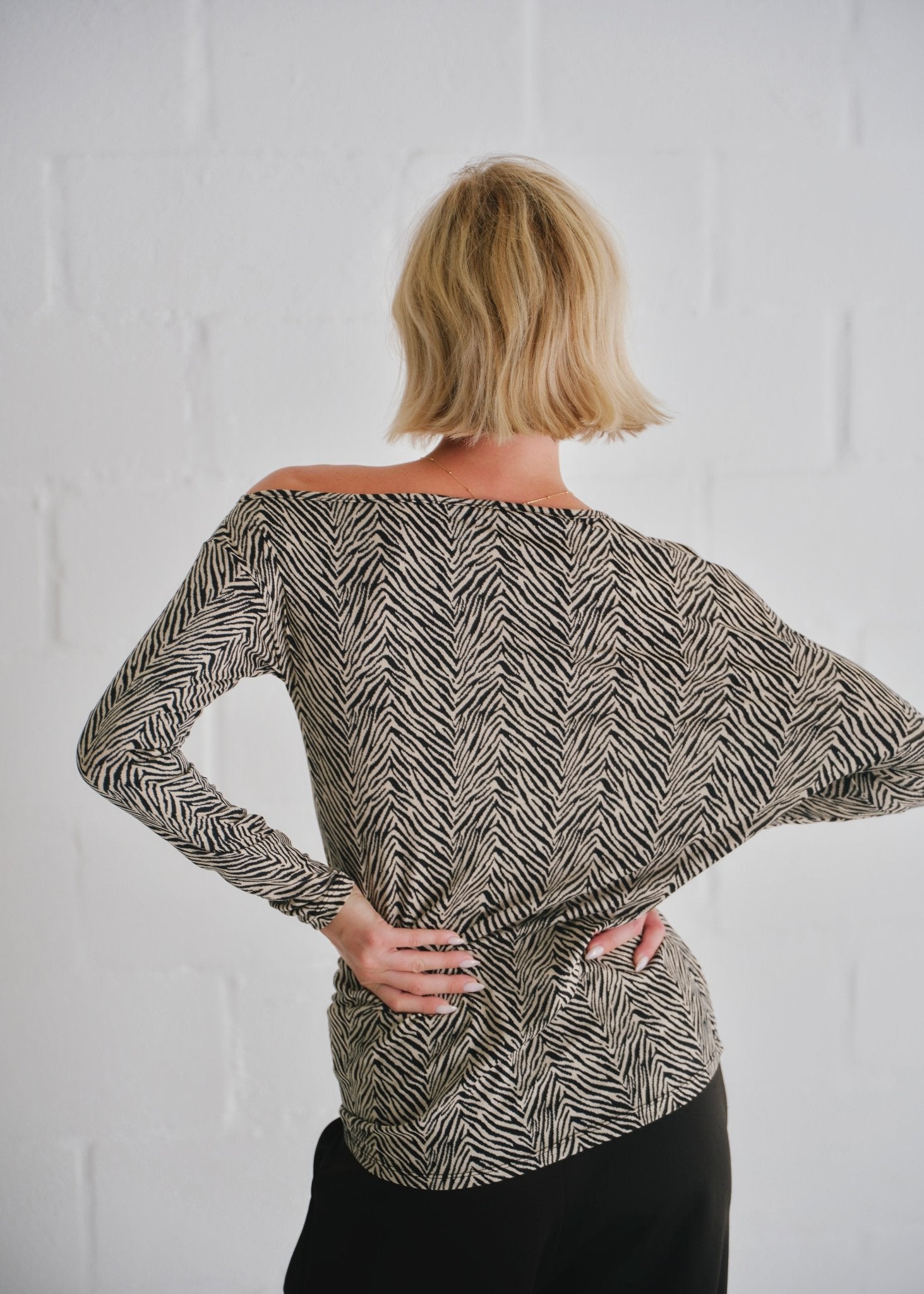 View our Long Sleeved Off The Shoulder Classic Top In Safari Sketch Print - by Tribute Store