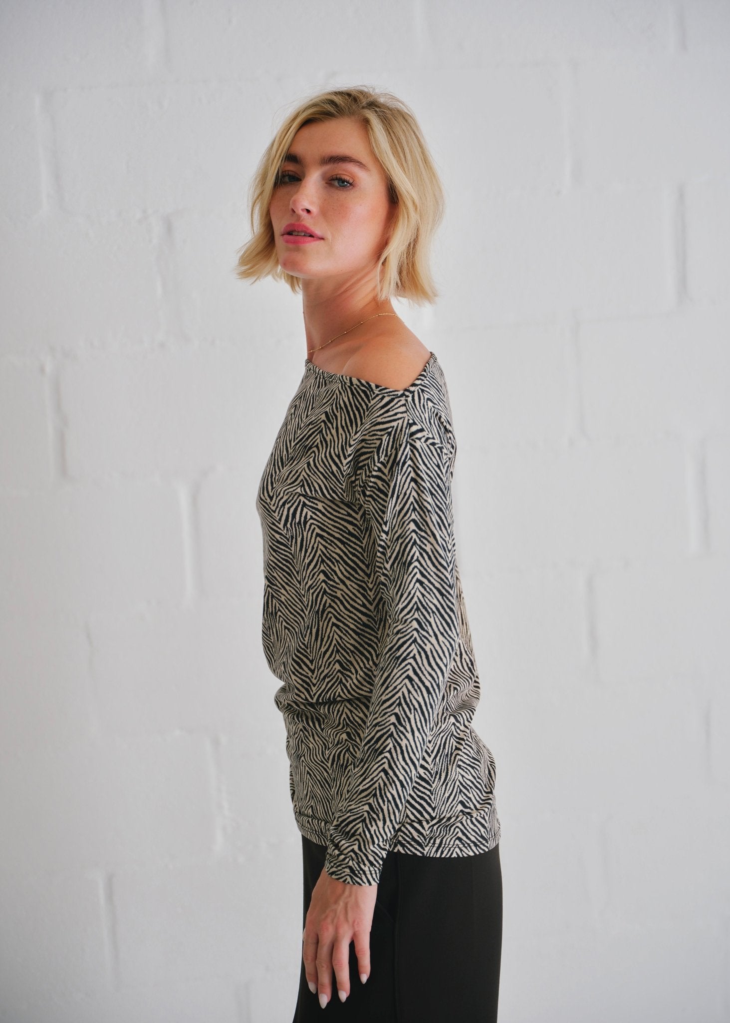 View our Long Sleeved Off The Shoulder Classic Top In Safari Sketch Print - by Tribute Store