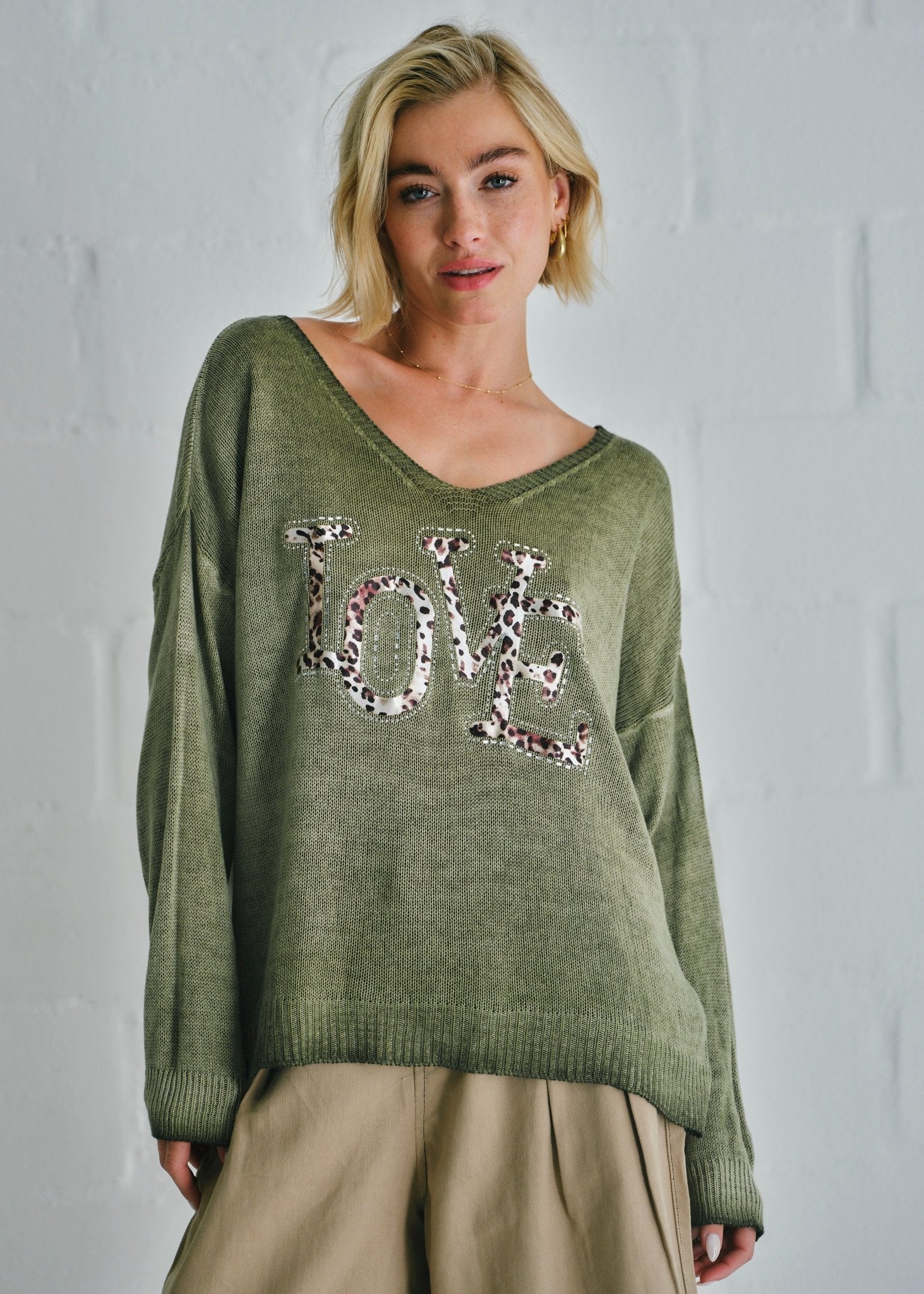 View our Love V - Neck Italian Knit In Khaki - by Tribute Store