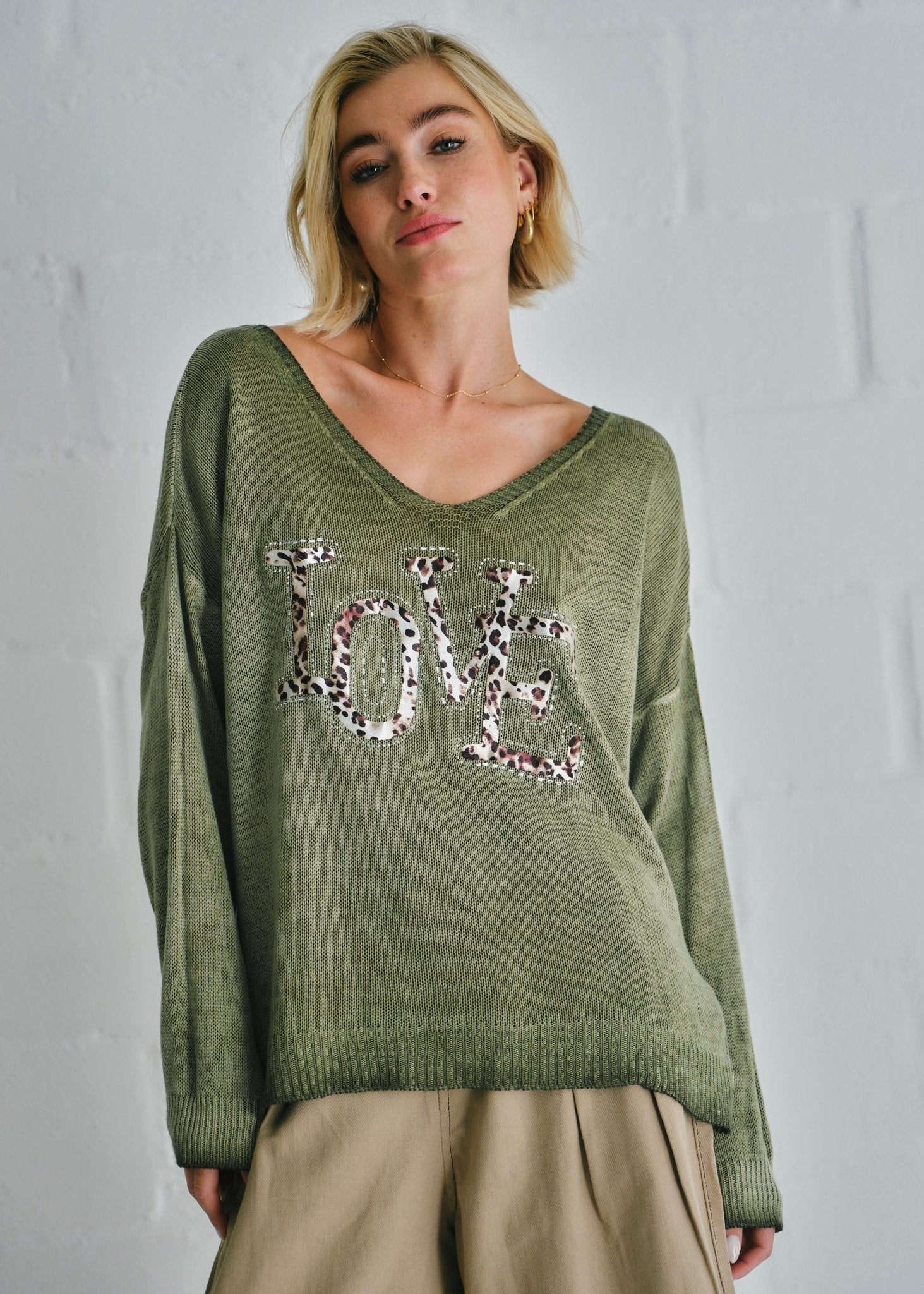 View our Love V - Neck Italian Knit In Khaki - by Tribute Store