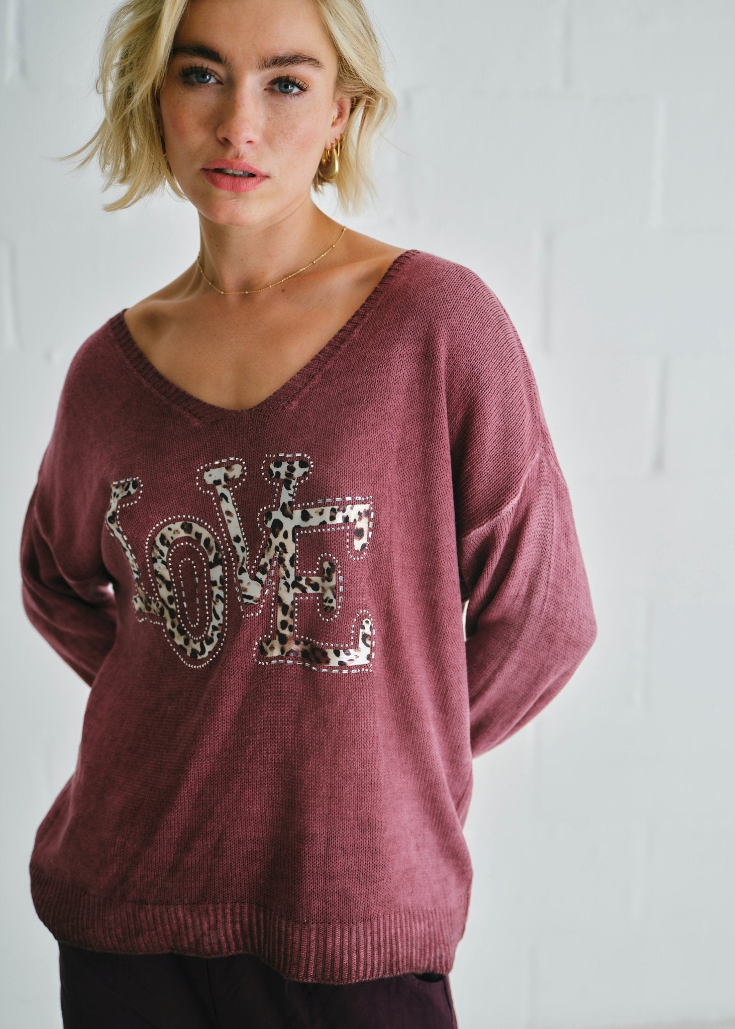 View our Love V - Neck Italian Knit In Stonewashed Purple - by Tribute Store