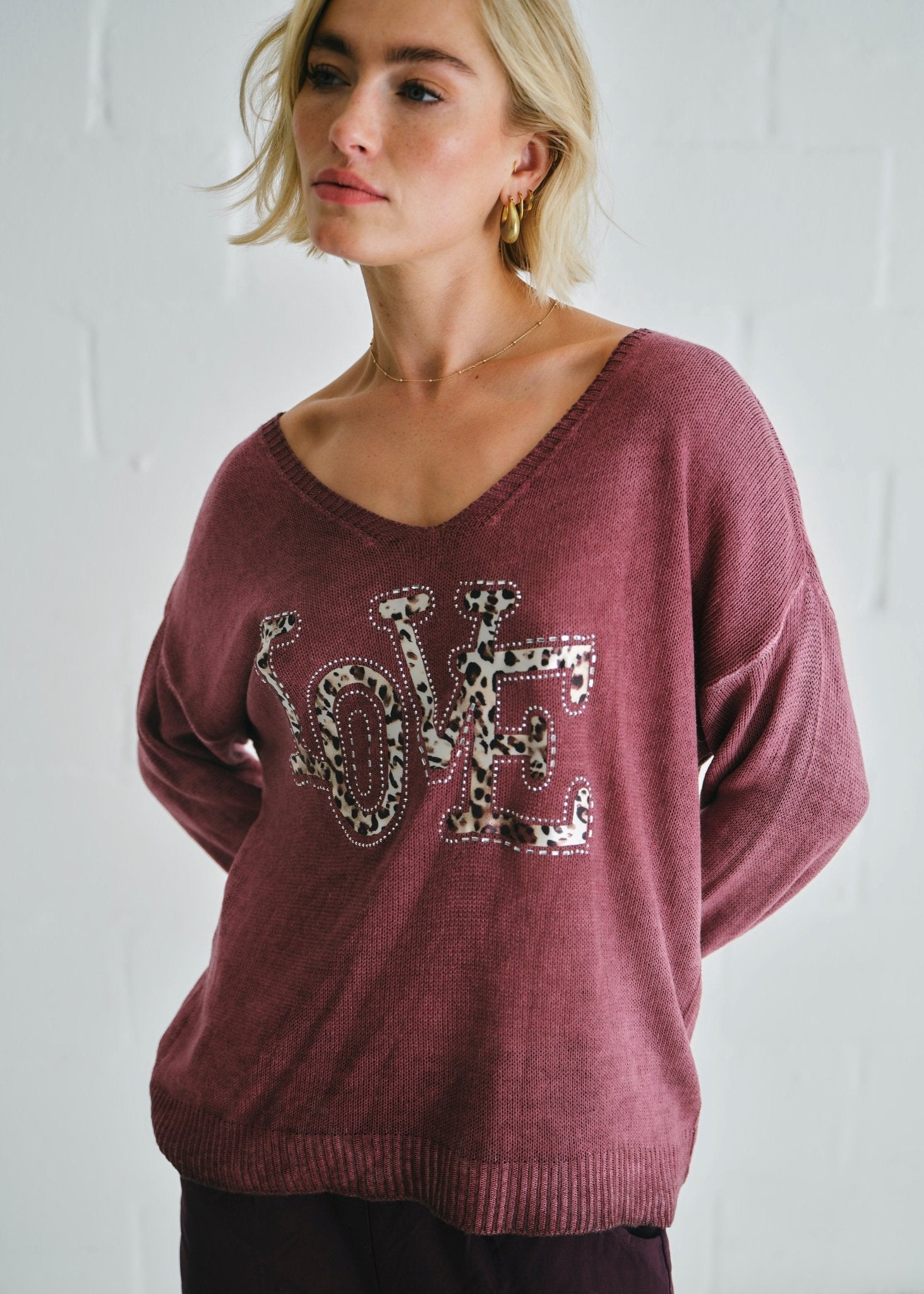 View our Love V - Neck Italian Knit In Stonewashed Purple - by Tribute Store