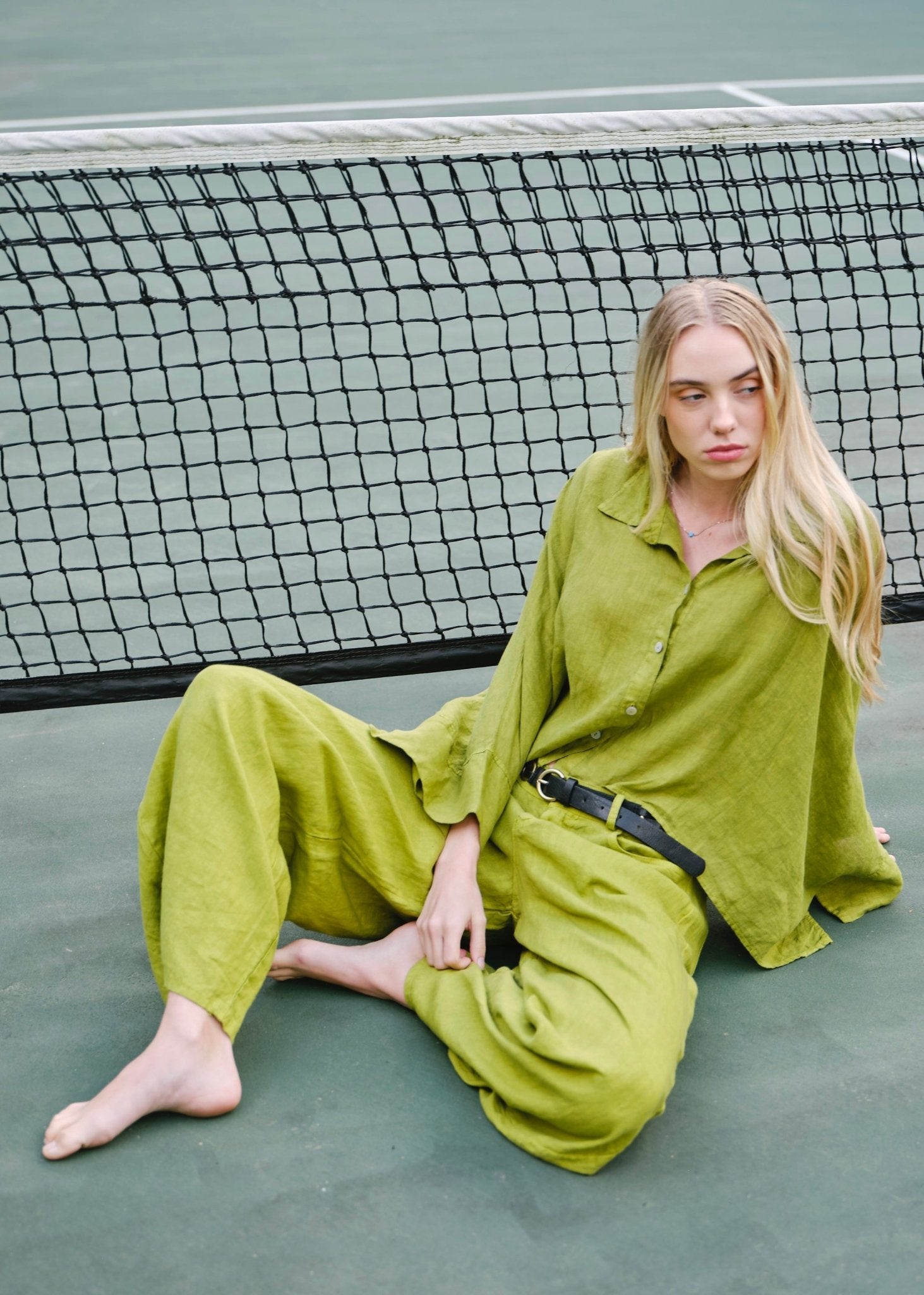 View our Lucca Italian Linen Batwing Shirt in Green - by Tribute Store