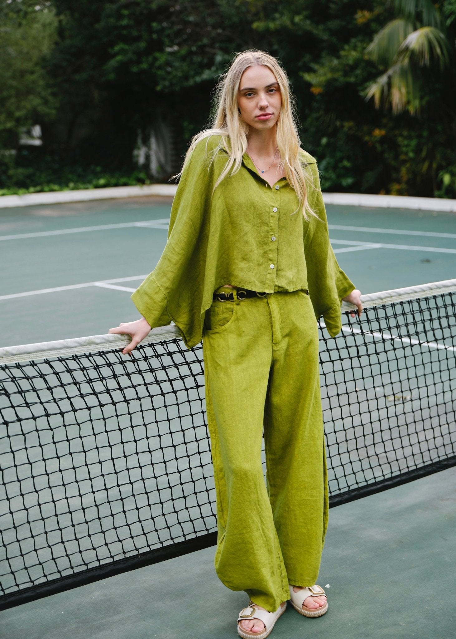 View our Lucca Italian Linen Batwing Shirt in Green - by Tribute Store