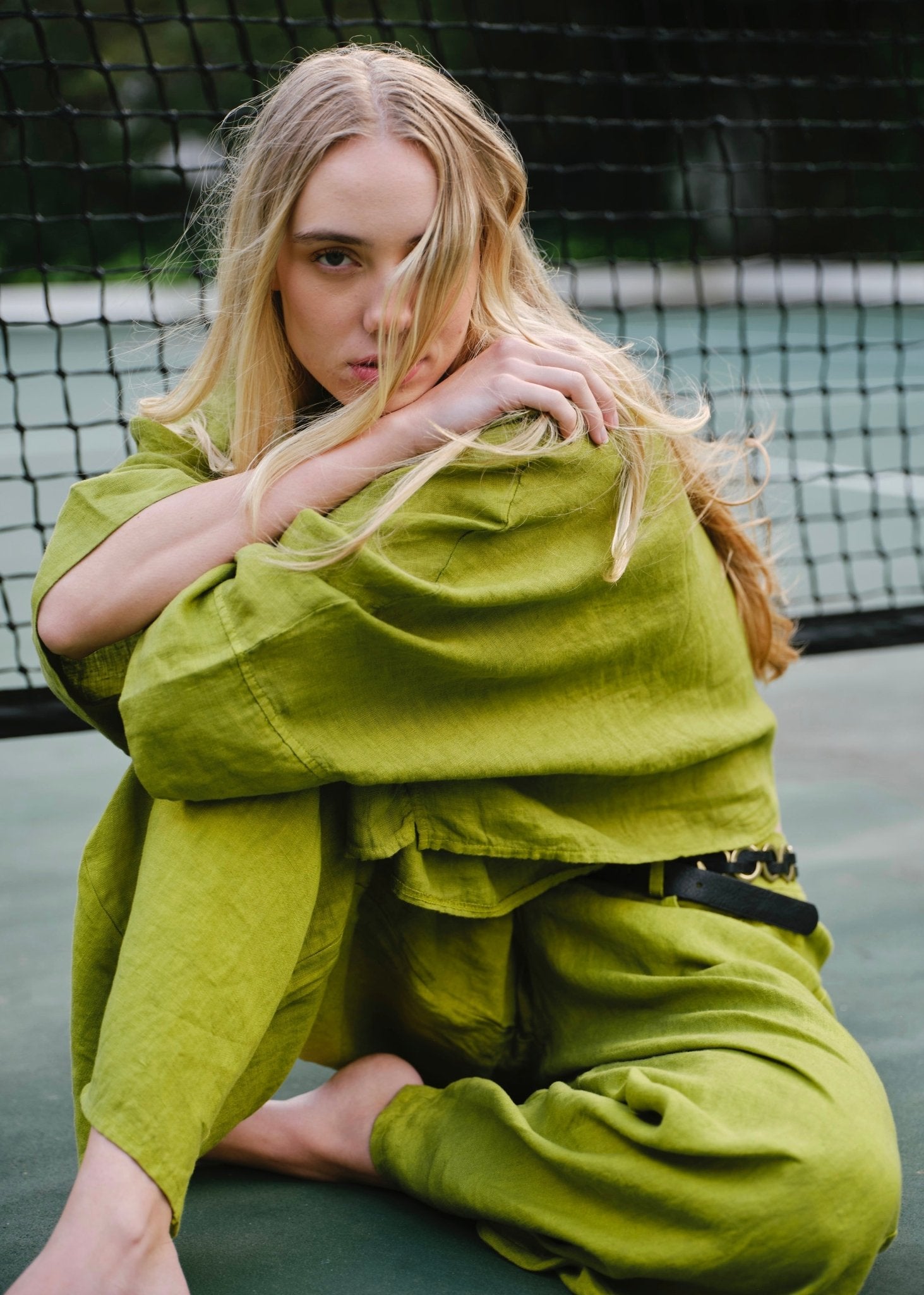 View our Lucca Italian Linen Batwing Shirt in Green - by Tribute Store