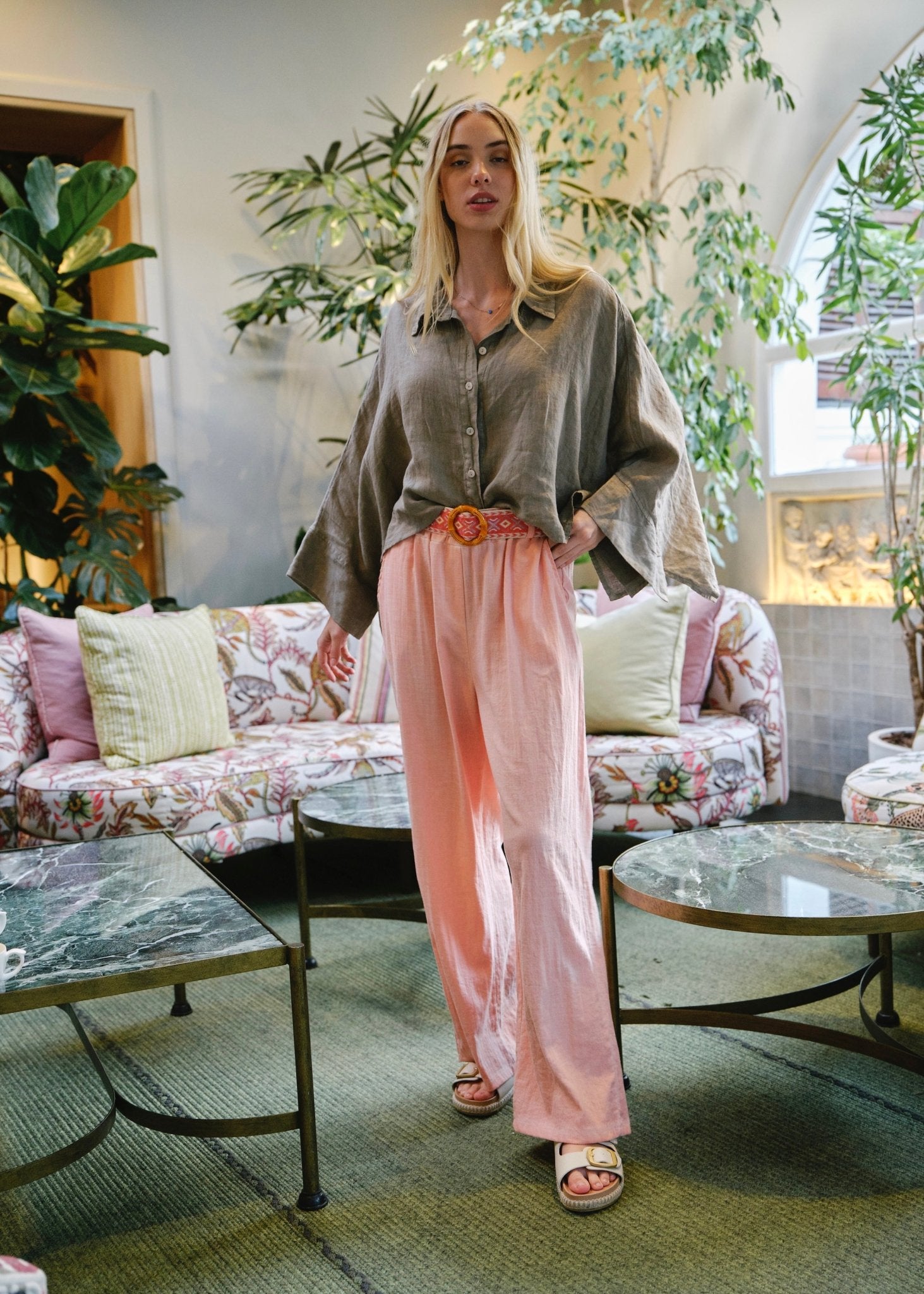View our Lucca Italian Linen Batwing Shirt in Taupe - by Tribute Store