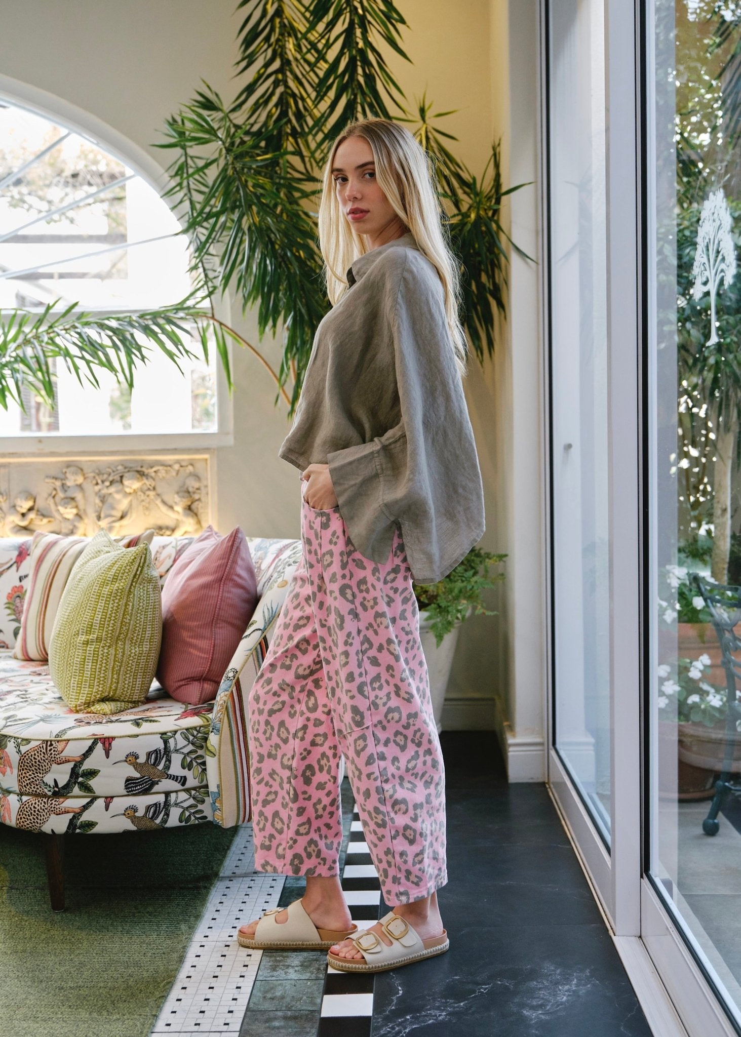 View our Lucca Italian Linen Batwing Shirt in Taupe - by Tribute Store