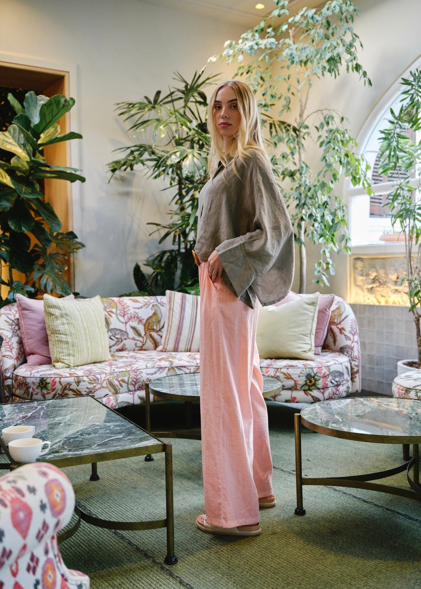 View our Lucca Italian Linen Batwing Shirt in Taupe - by Tribute Store