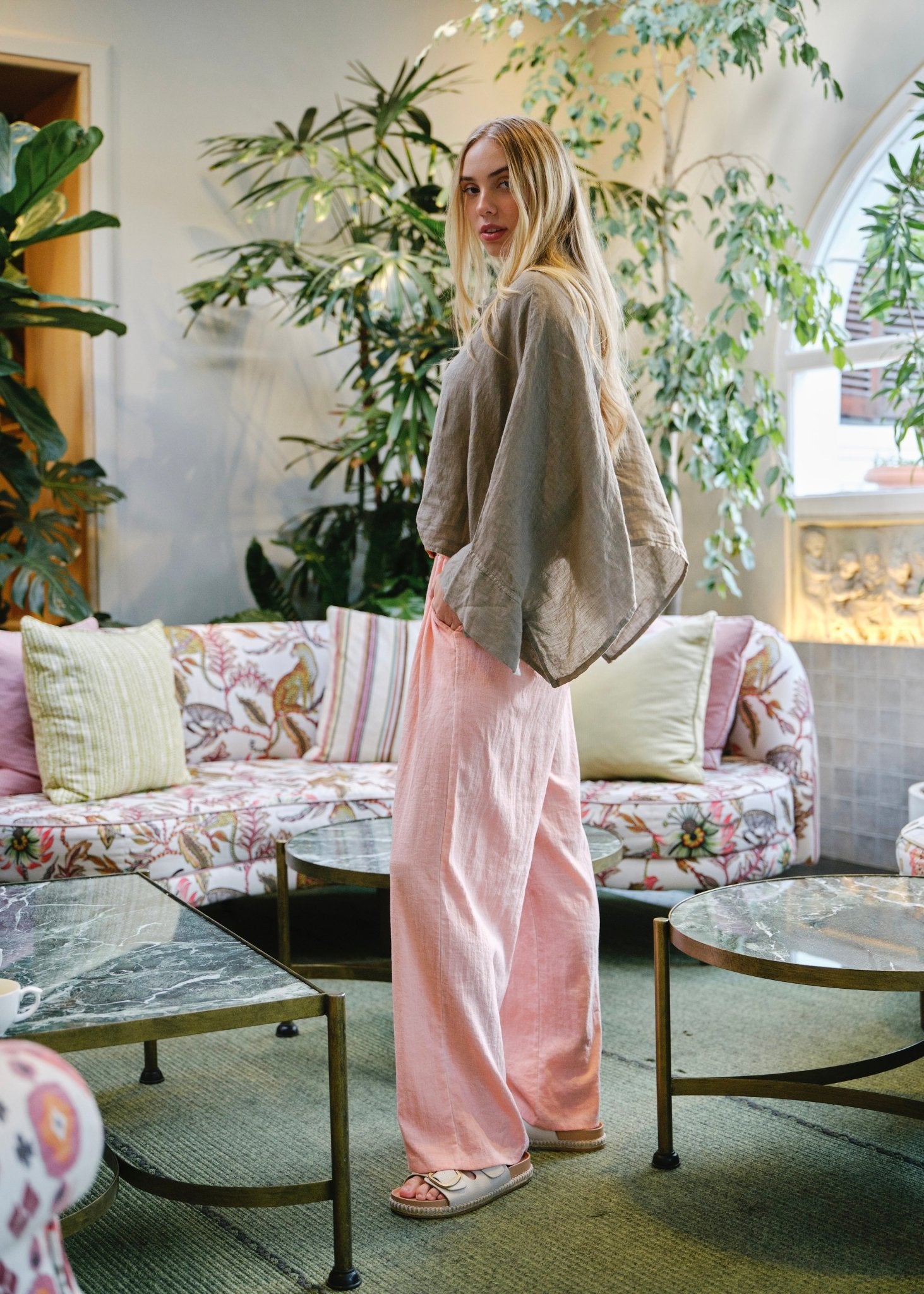 View our Lucca Italian Linen Batwing Shirt in Taupe - by Tribute Store