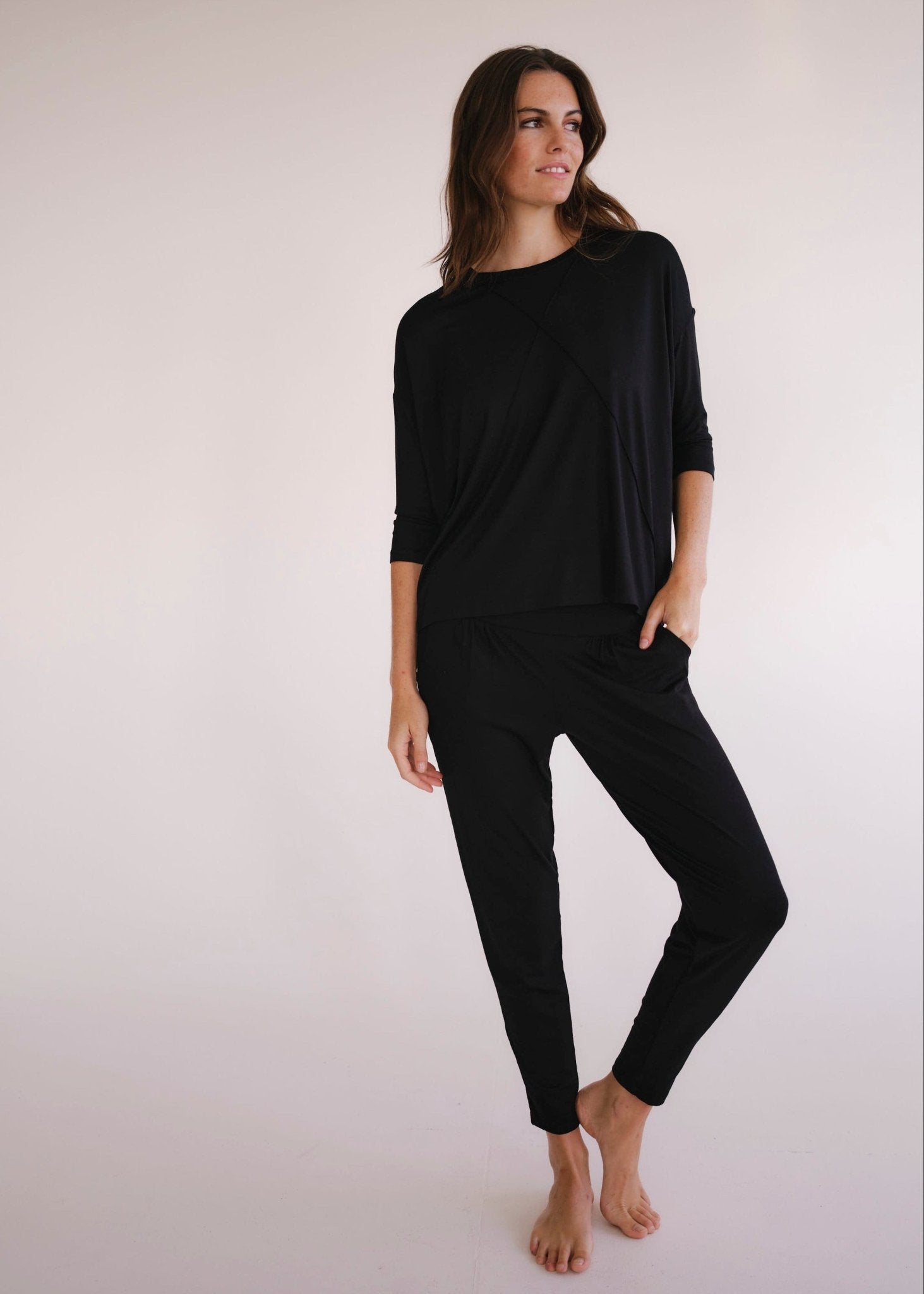 View our Lucie Tee With Seam Detail In Black - by Tribute Store