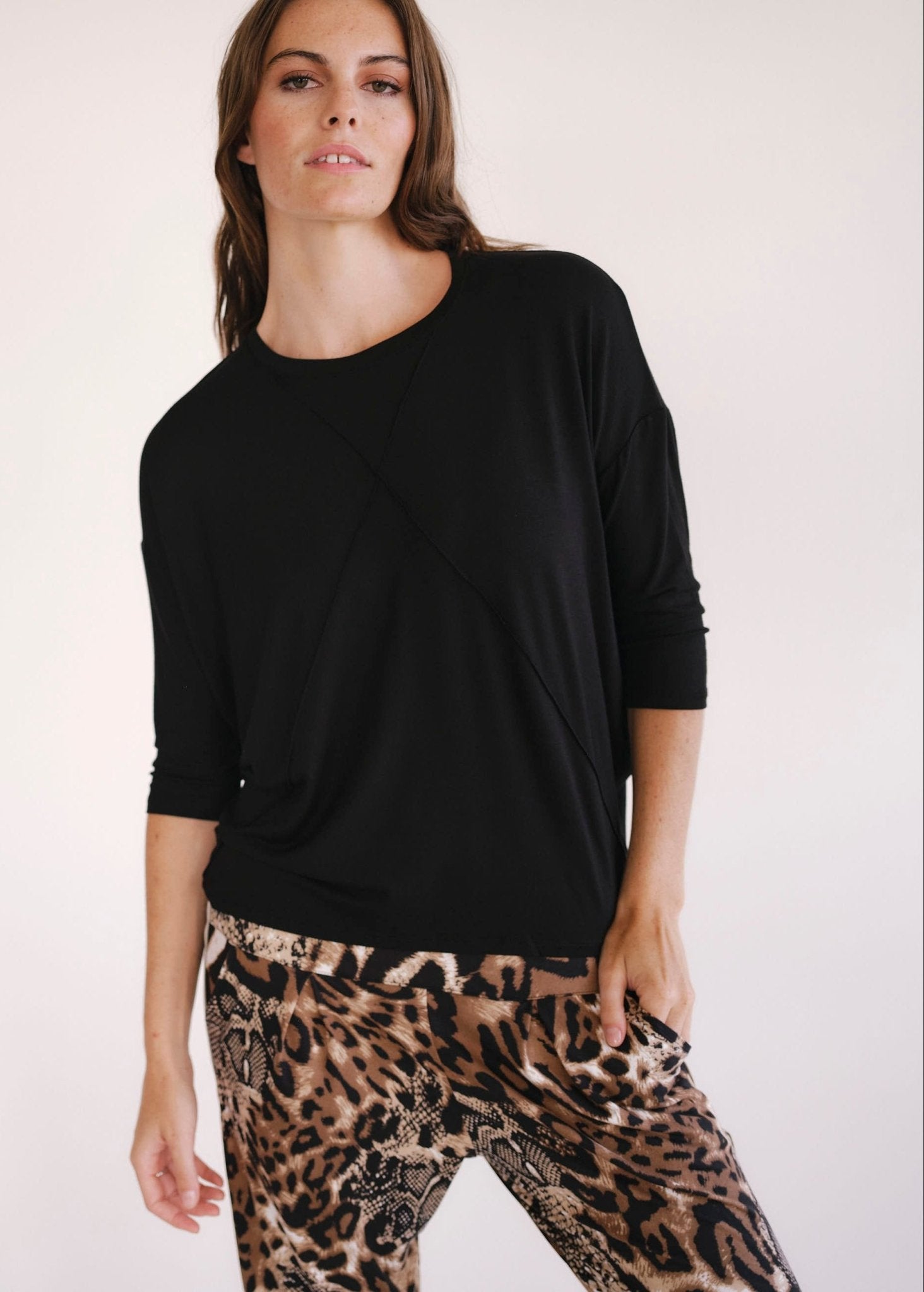 View our Lucie Tee With Seam Detail In Black - by Tribute Store
