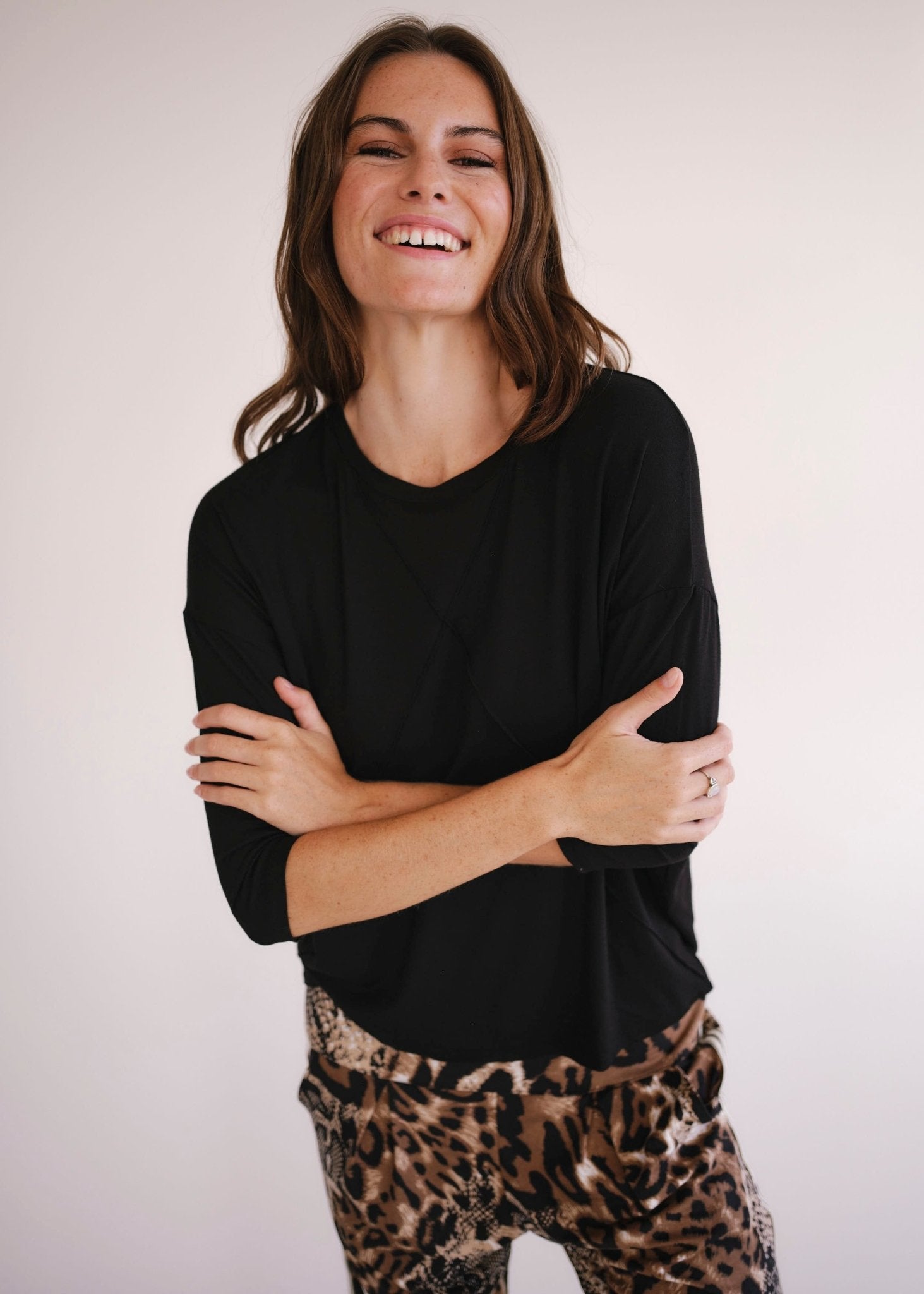 View our Lucie Tee With Seam Detail In Black - by Tribute Store