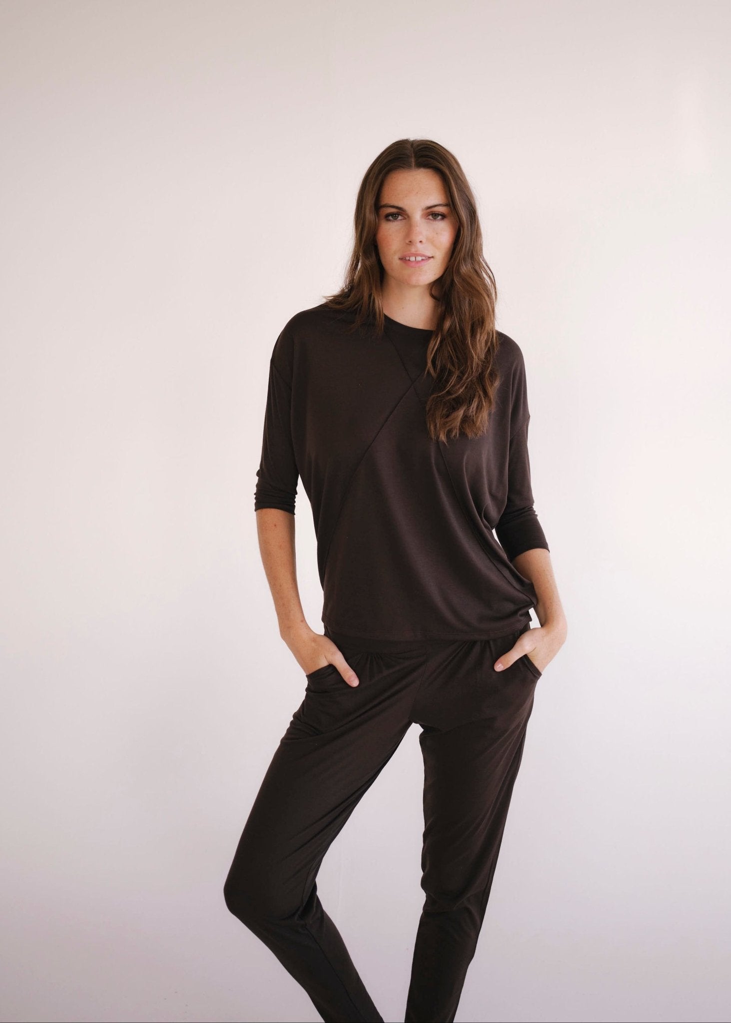 View our Lucie Tee With Seam Detail In Chocolate - by Tribute Store