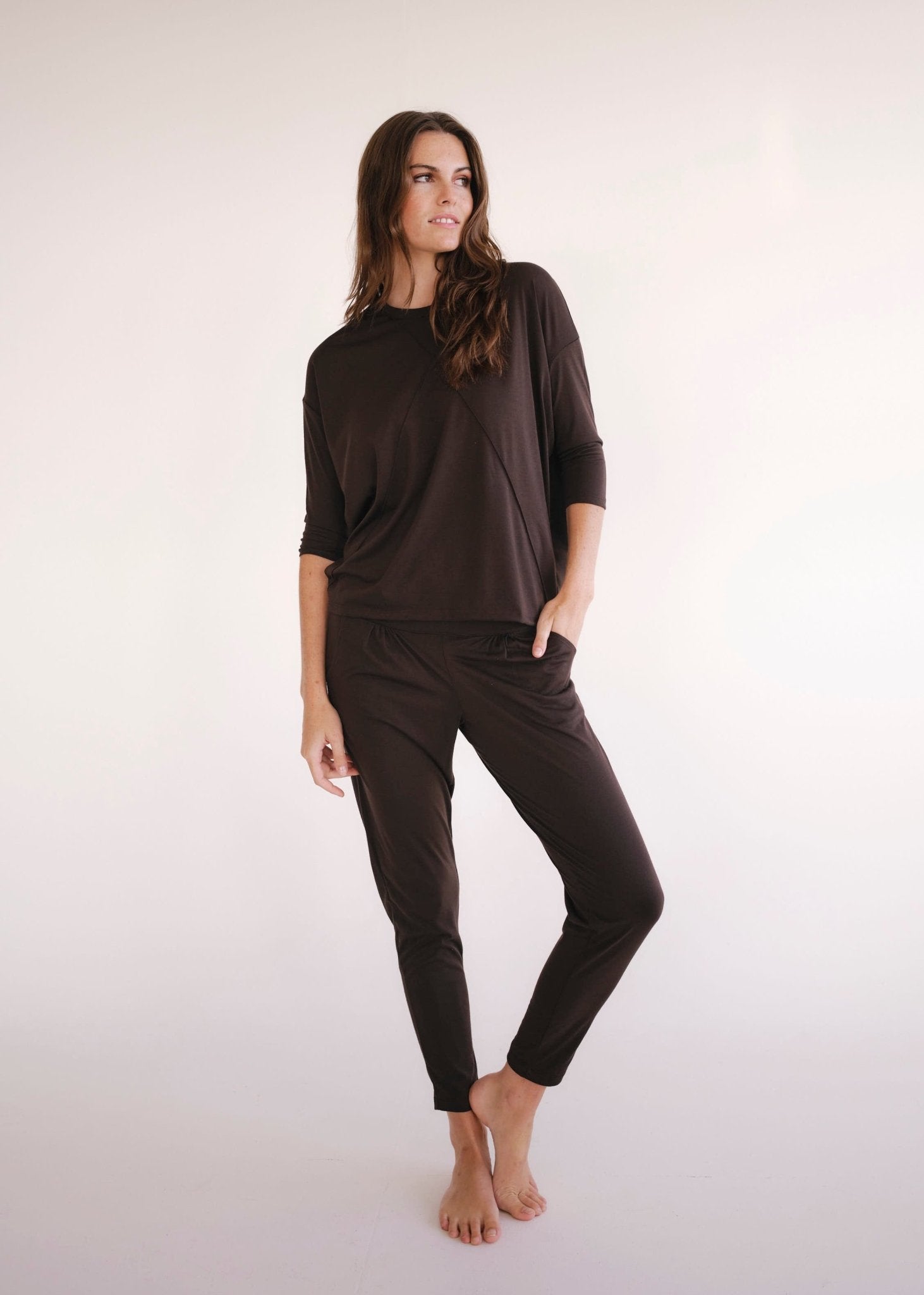 View our Lucie Tee With Seam Detail In Chocolate - by Tribute Store