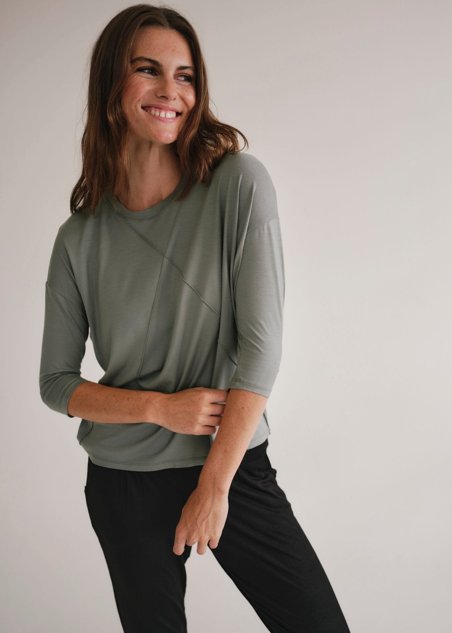 View our Lucie Tee With Seam Detail In Sage - by Tribute Store