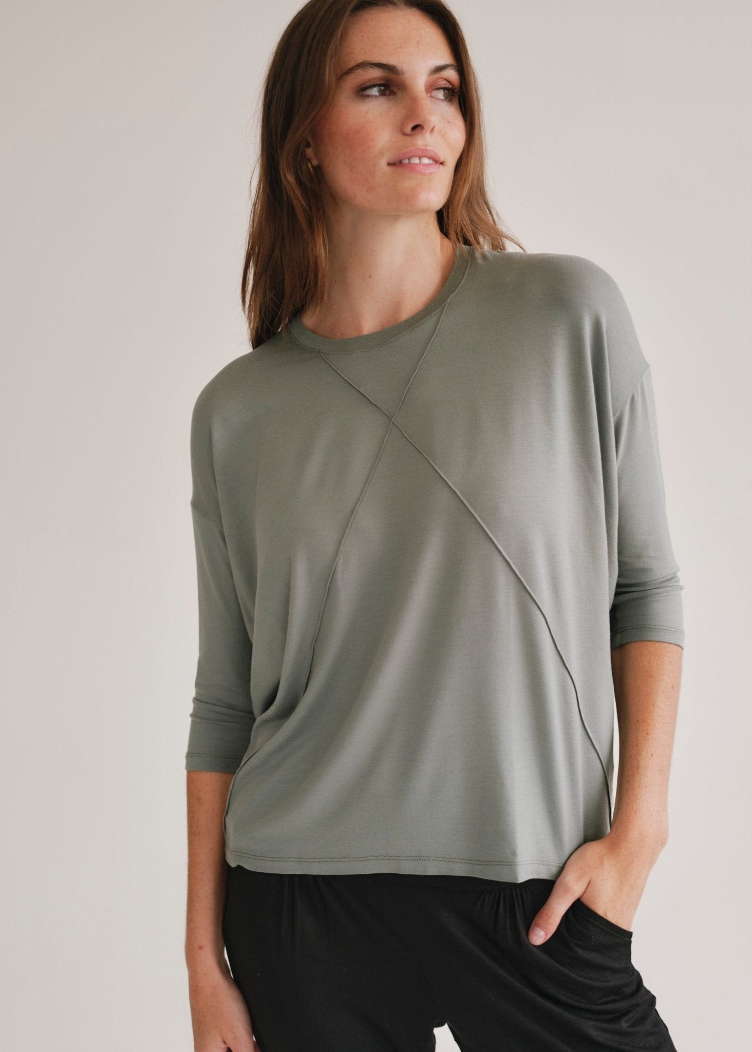 View our Lucie Tee With Seam Detail In Sage - by Tribute Store
