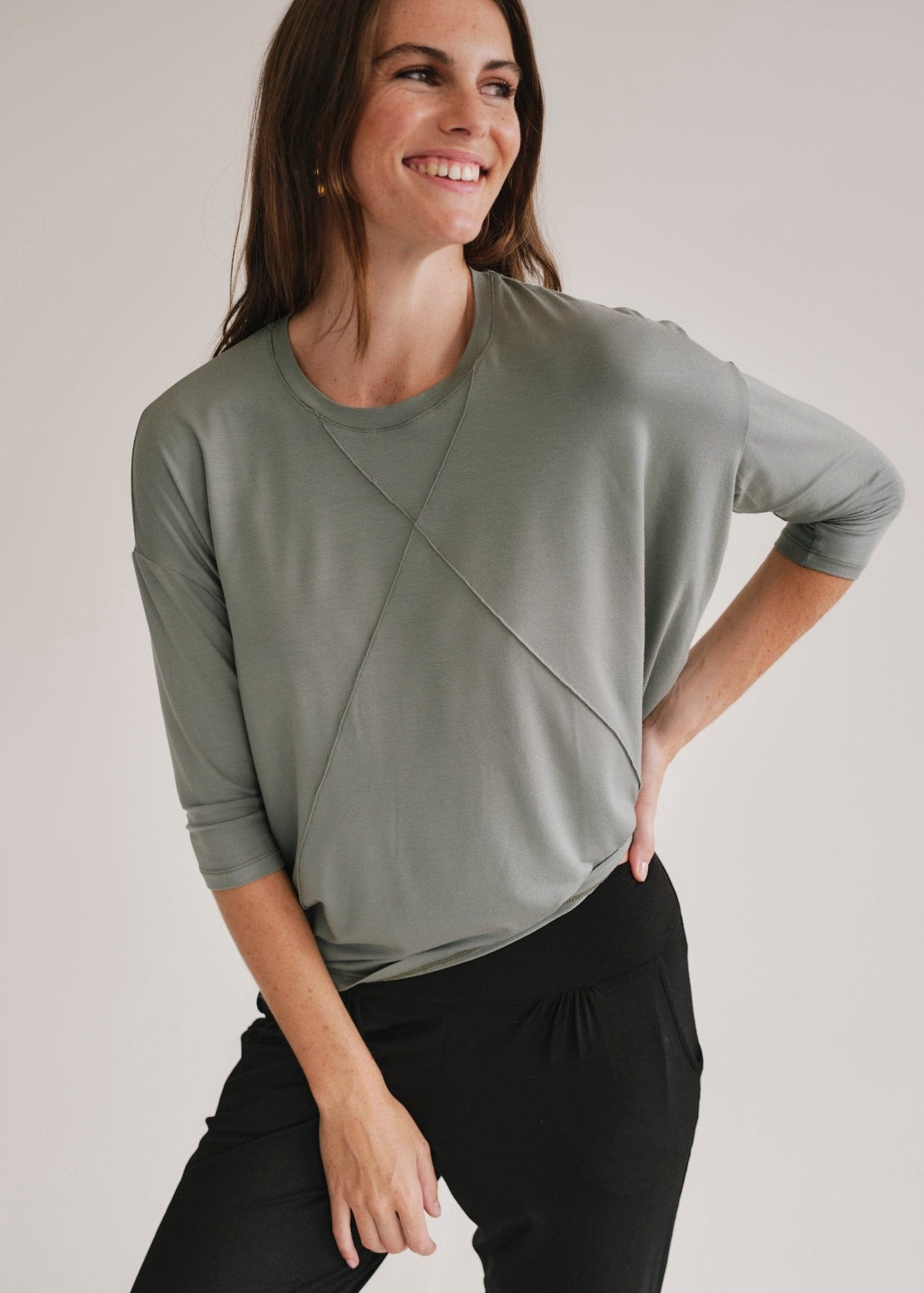View our Lucie Tee With Seam Detail In Sage - by Tribute Store