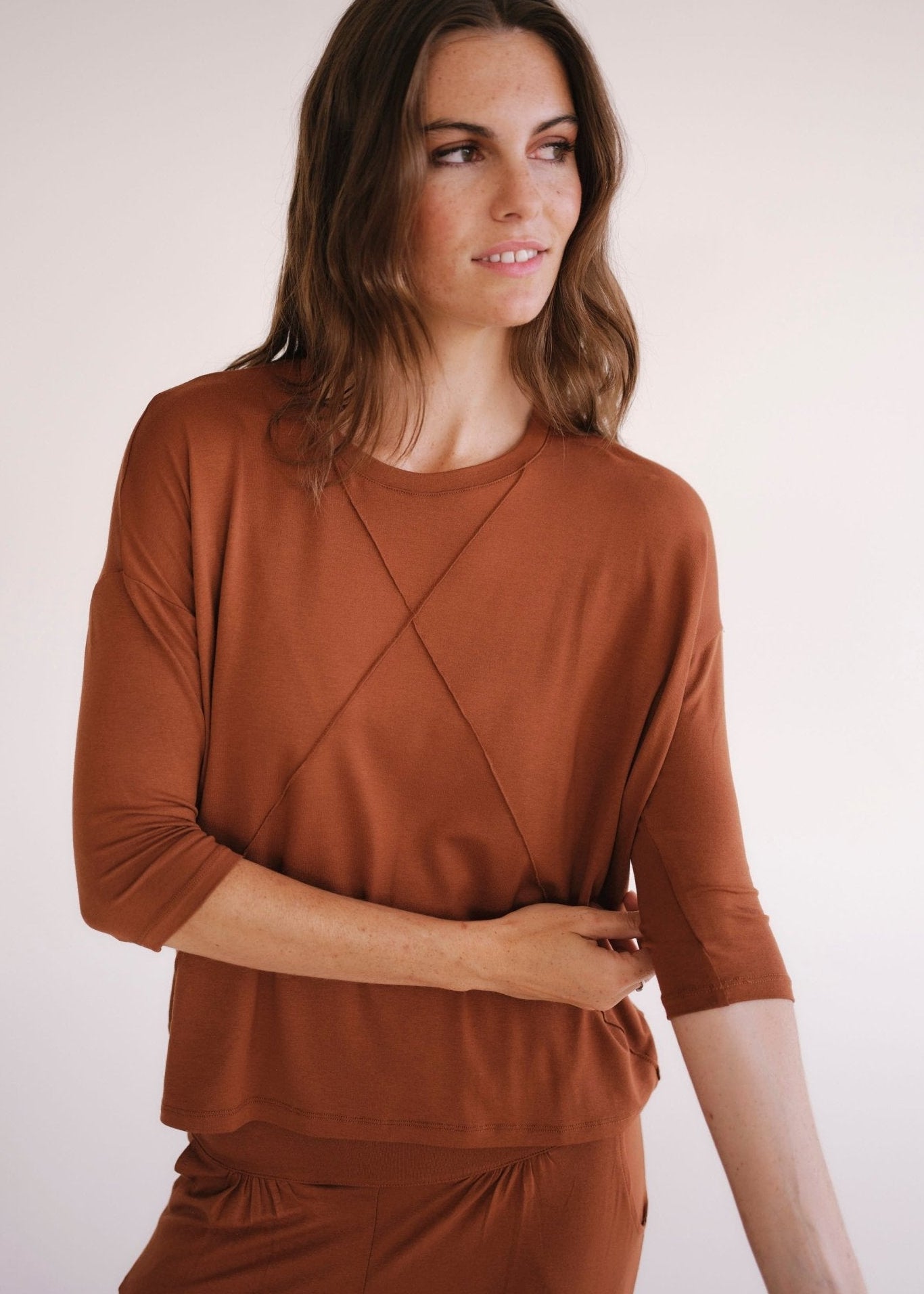 View our Lucie Tee With Seam Detail In Tabacco - by Tribute Store