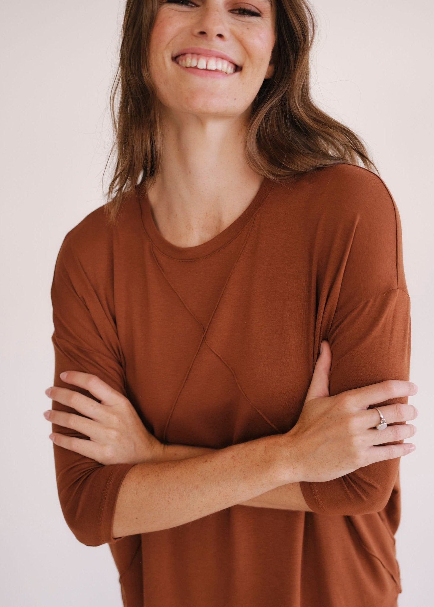 View our Lucie Tee With Seam Detail In Tabacco - by Tribute Store