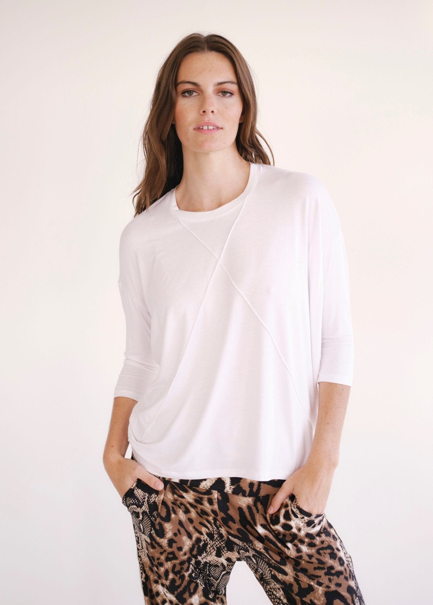 View our Lucie Tee With Seam Detail In White - by Tribute Store