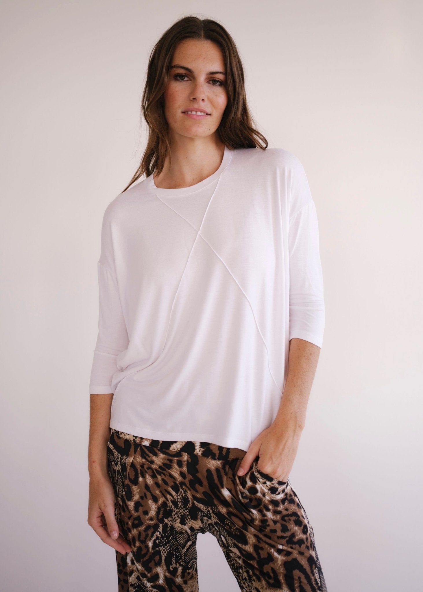 View our Lucie Tee With Seam Detail In White - by Tribute Store