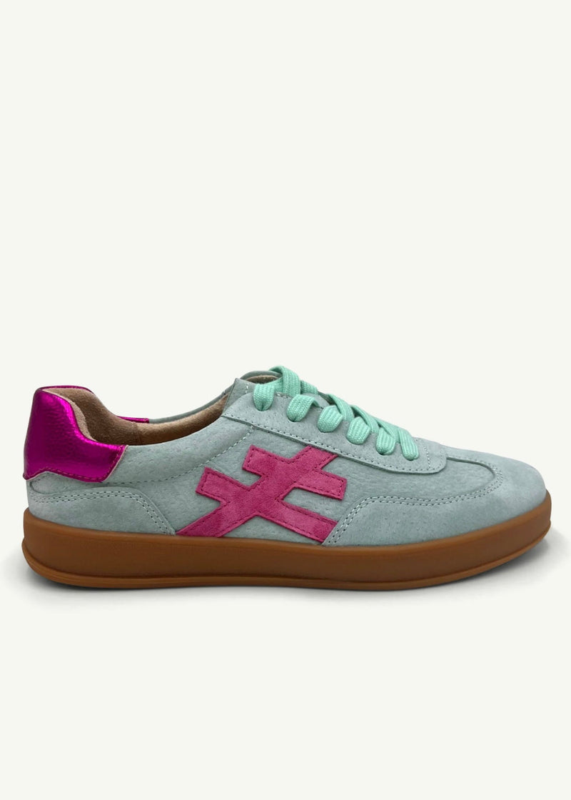 View our Lumi Leather Sneaker In Aqua And Pink - by Tribute Store