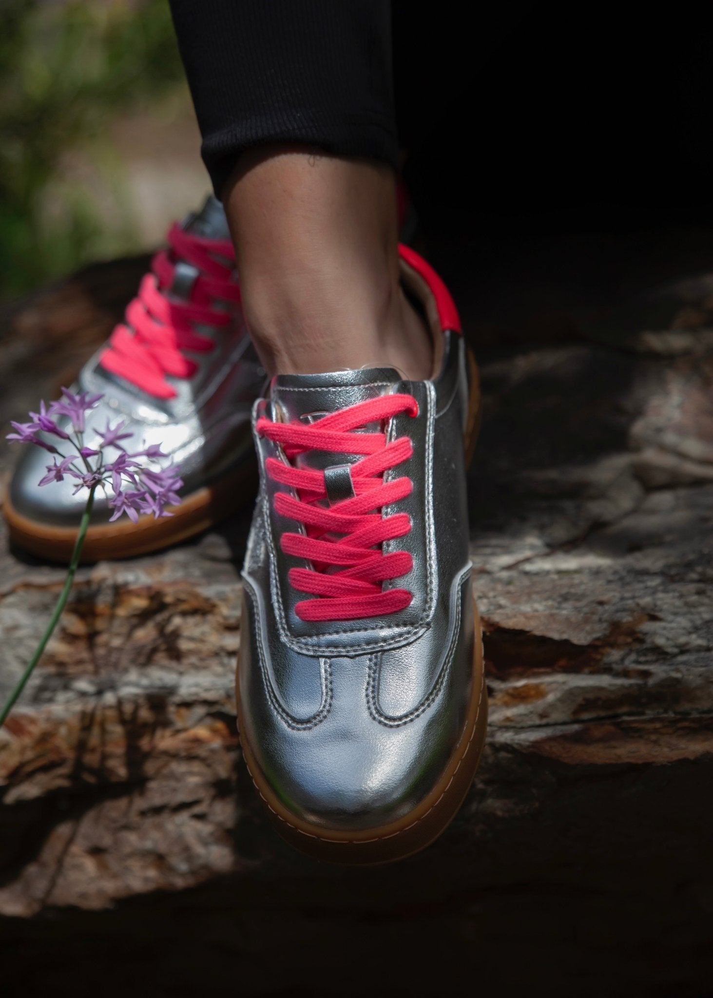 View our Lumi Leather Sneaker In Silver And Hot Pink - by Tribute Store