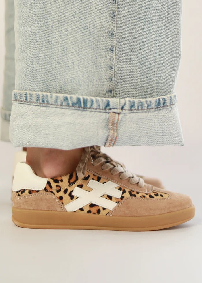 View our Lumi Leather Sneaker With Leopard Print In Beige And White - by Tribute Store