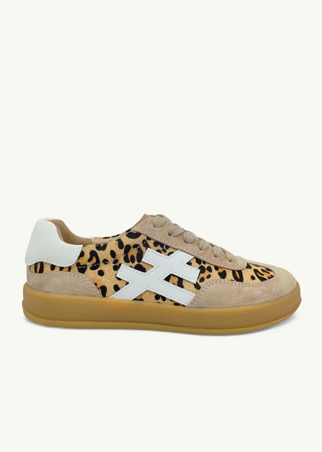 View our Lumi Leather Sneaker With Leopard Print In Beige And White - by Tribute Store