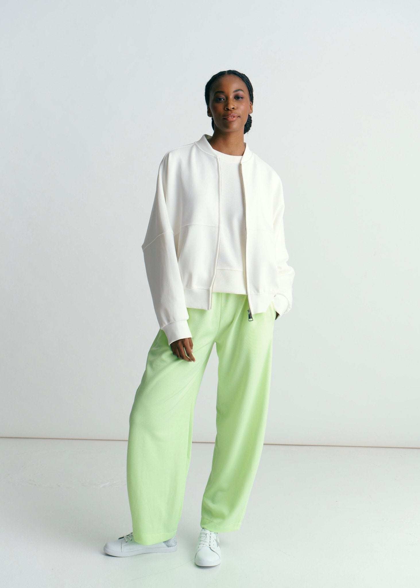 View our Malmö Oversized Zip Up Bomber Jacket In White - by Tribute Store