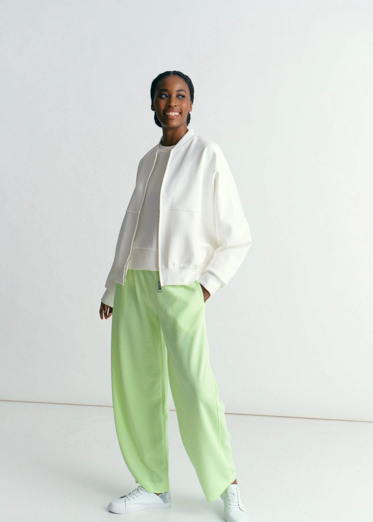 View our Malmö Oversized Zip Up Bomber Jacket In White - by Tribute Store