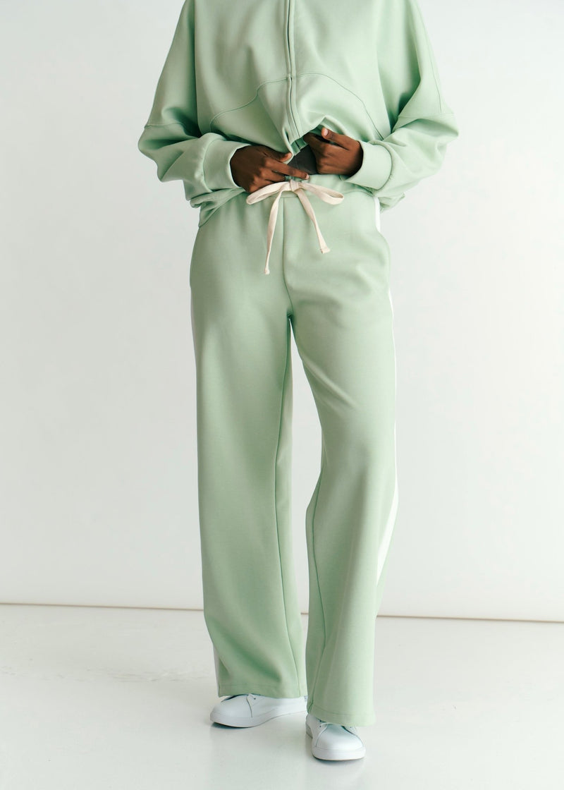 View our Malmö Palazzo Track Pants With White Seam In Mint Green - by Tribute Store