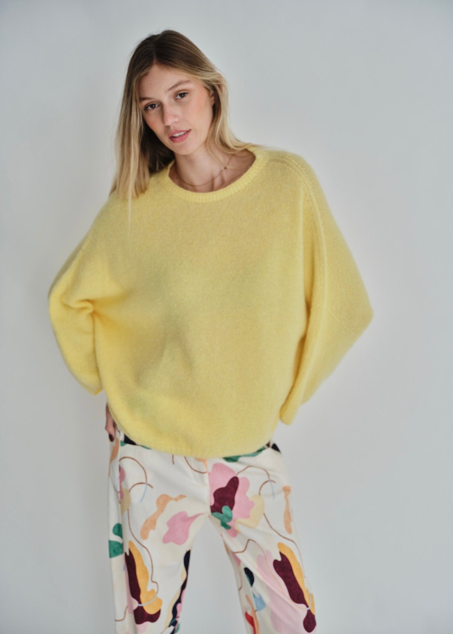 View our Manhattan Italian Cropped Sleeve Knit In Sunshine Yellow - by Tribute Store