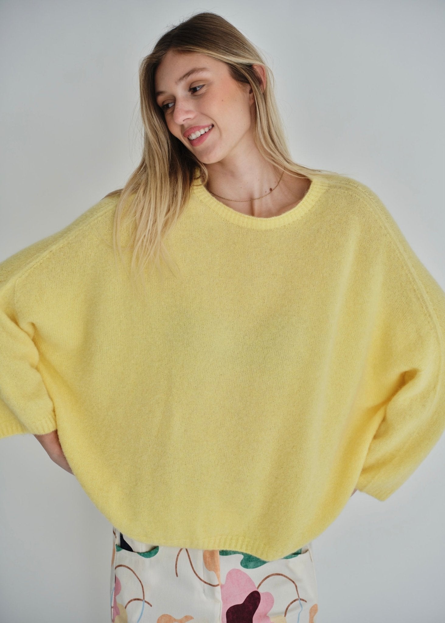 View our Manhattan Italian Cropped Sleeve Knit In Sunshine Yellow - by Tribute Store