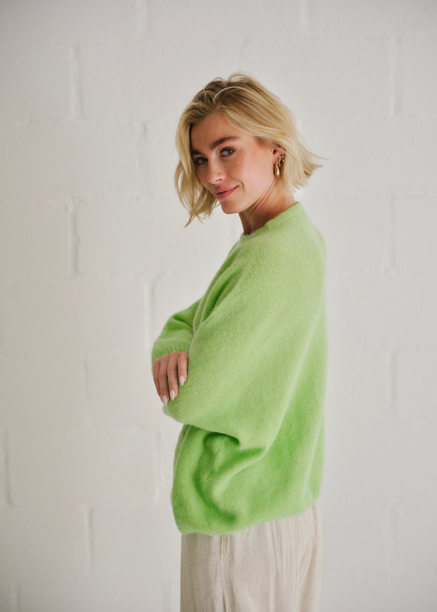 View our Manhattan Italian Oversized Knit In Lime Green - by Tribute Store
