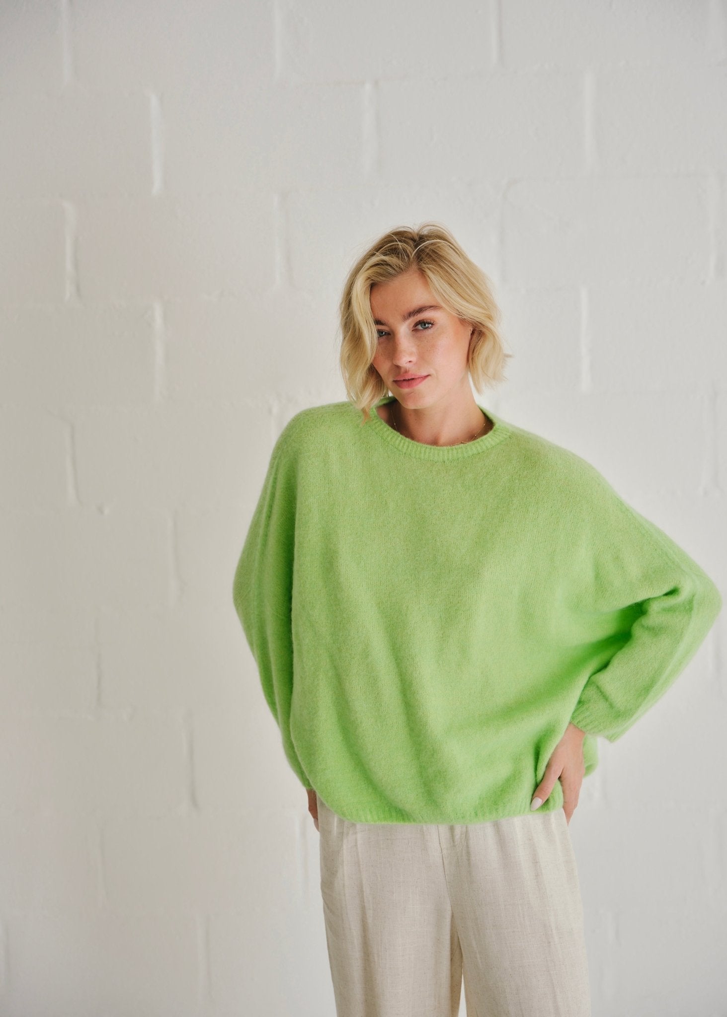View our Manhattan Italian Oversized Knit In Lime Green - by Tribute Store