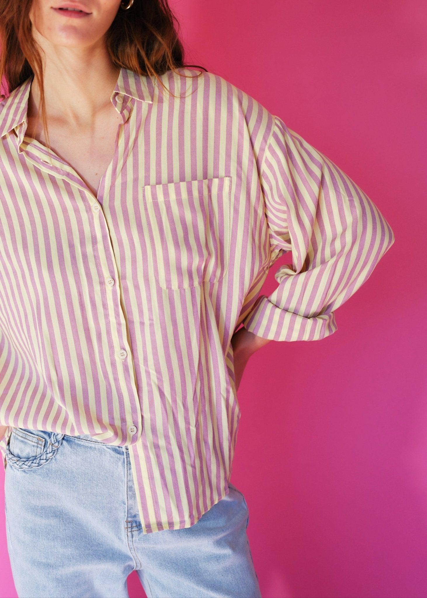 View our Marais Yellow and Blush Striped Summer Shirt - by Tribute Store