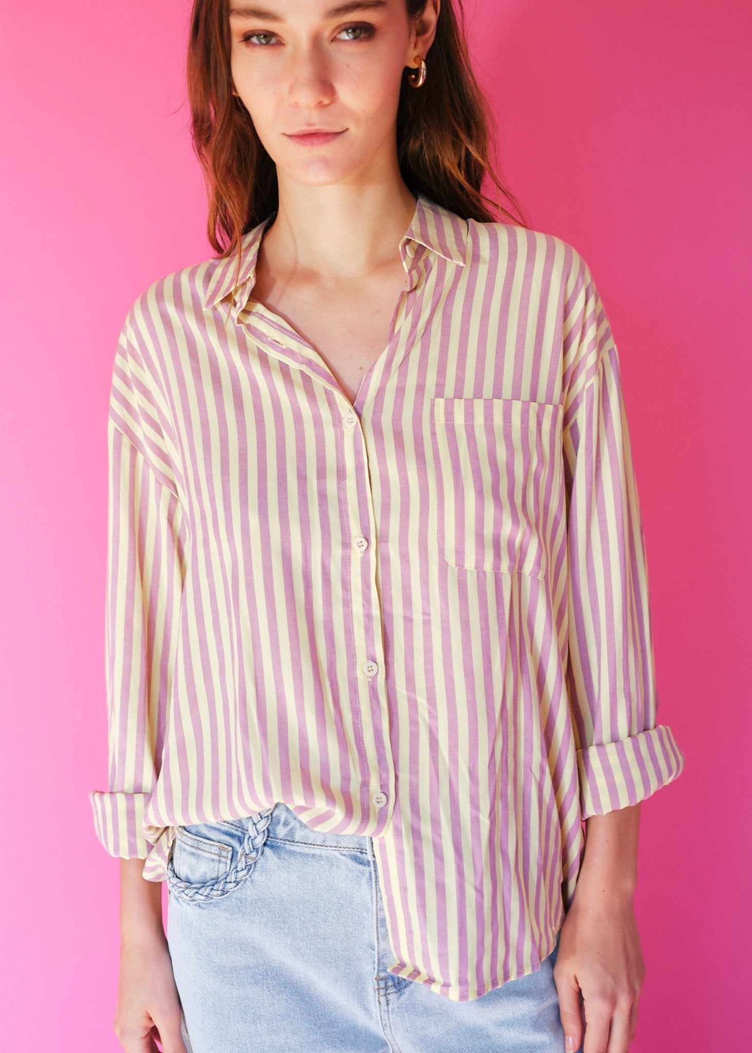 View our Marais Yellow and Blush Striped Summer Shirt - by Tribute Store