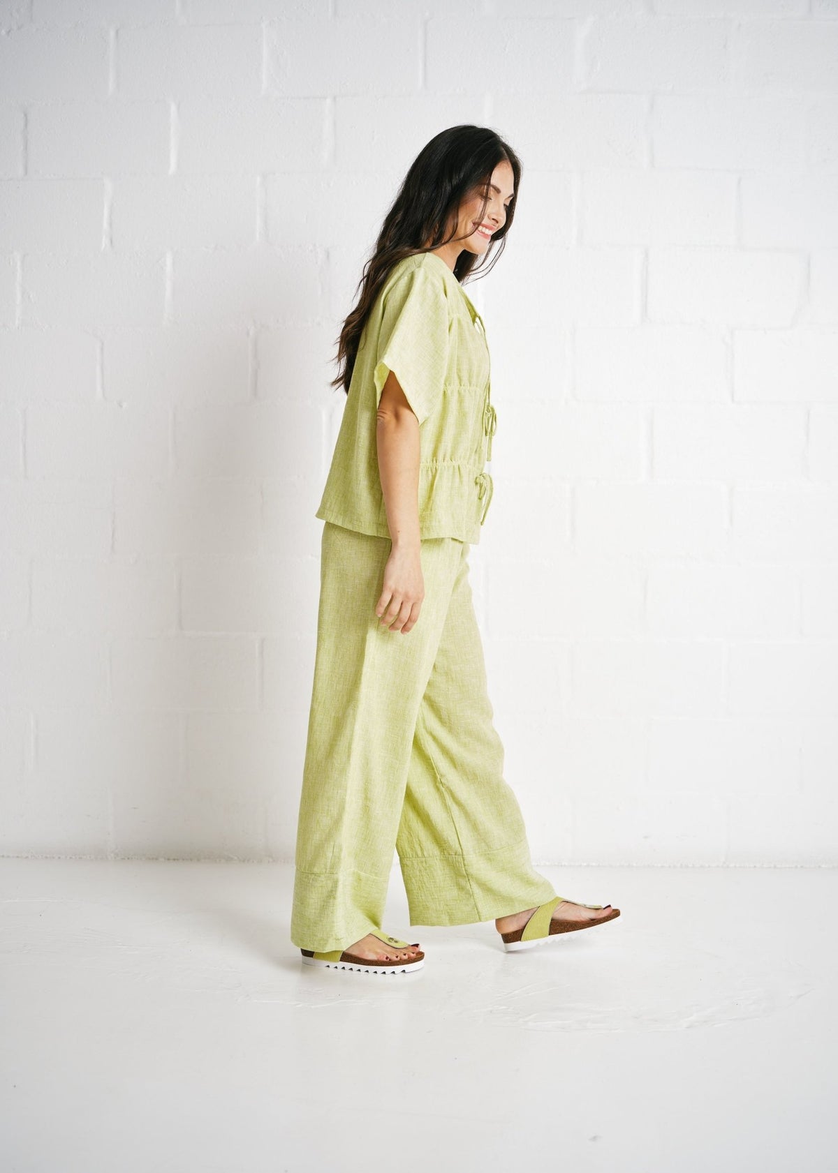 View our Margot Pants With Broad Hemline In Pistachio - by Tribute Store