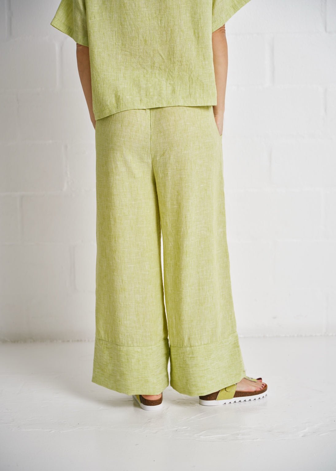 View our Margot Pants With Broad Hemline In Pistachio - by Tribute Store