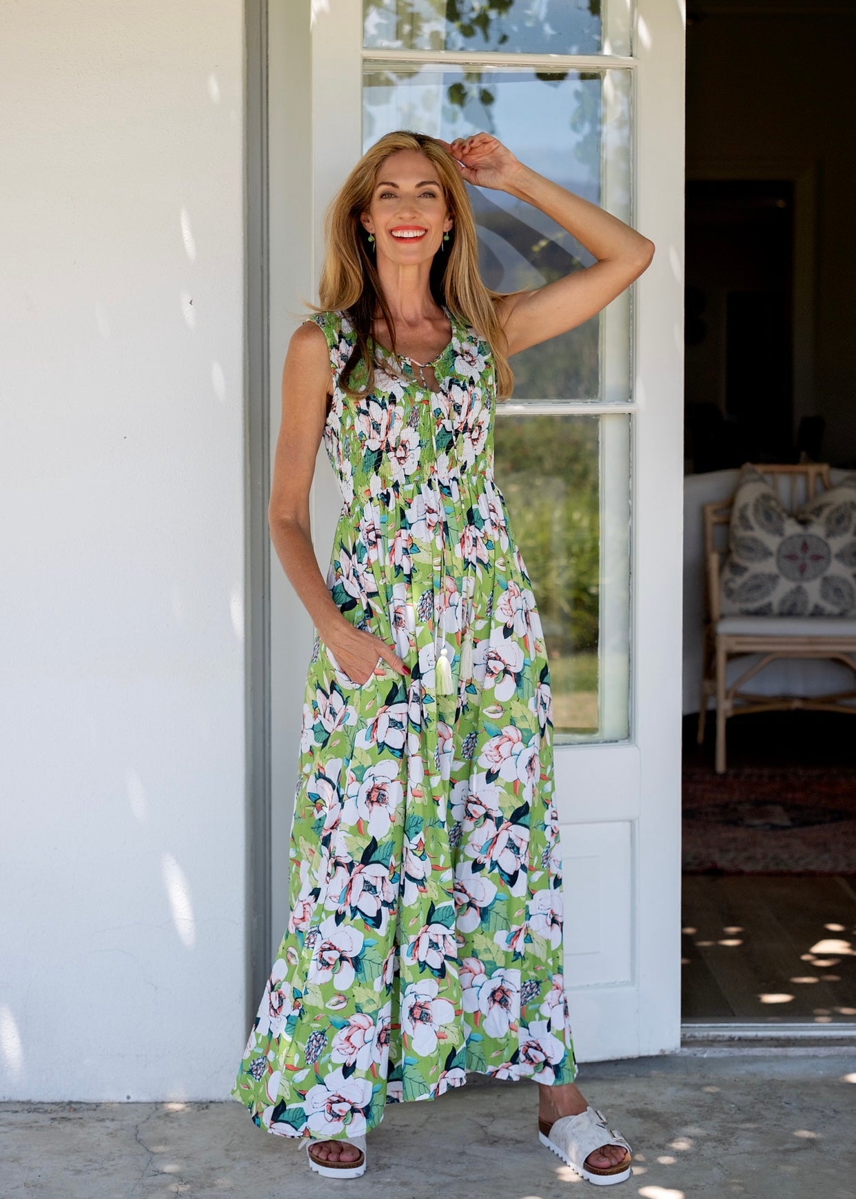 View our Maribella Maxi Dress With Floral Print In Green - by Tribute Store