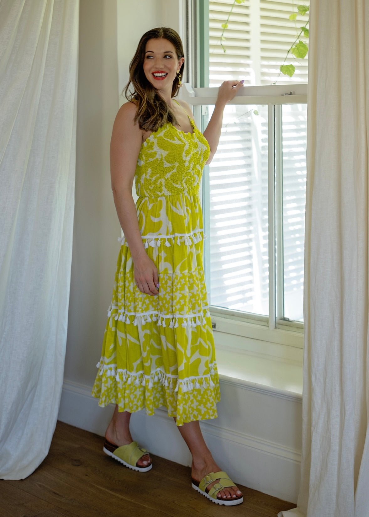 View our Marina Tiered Dress In Lemon - by Tribute Store