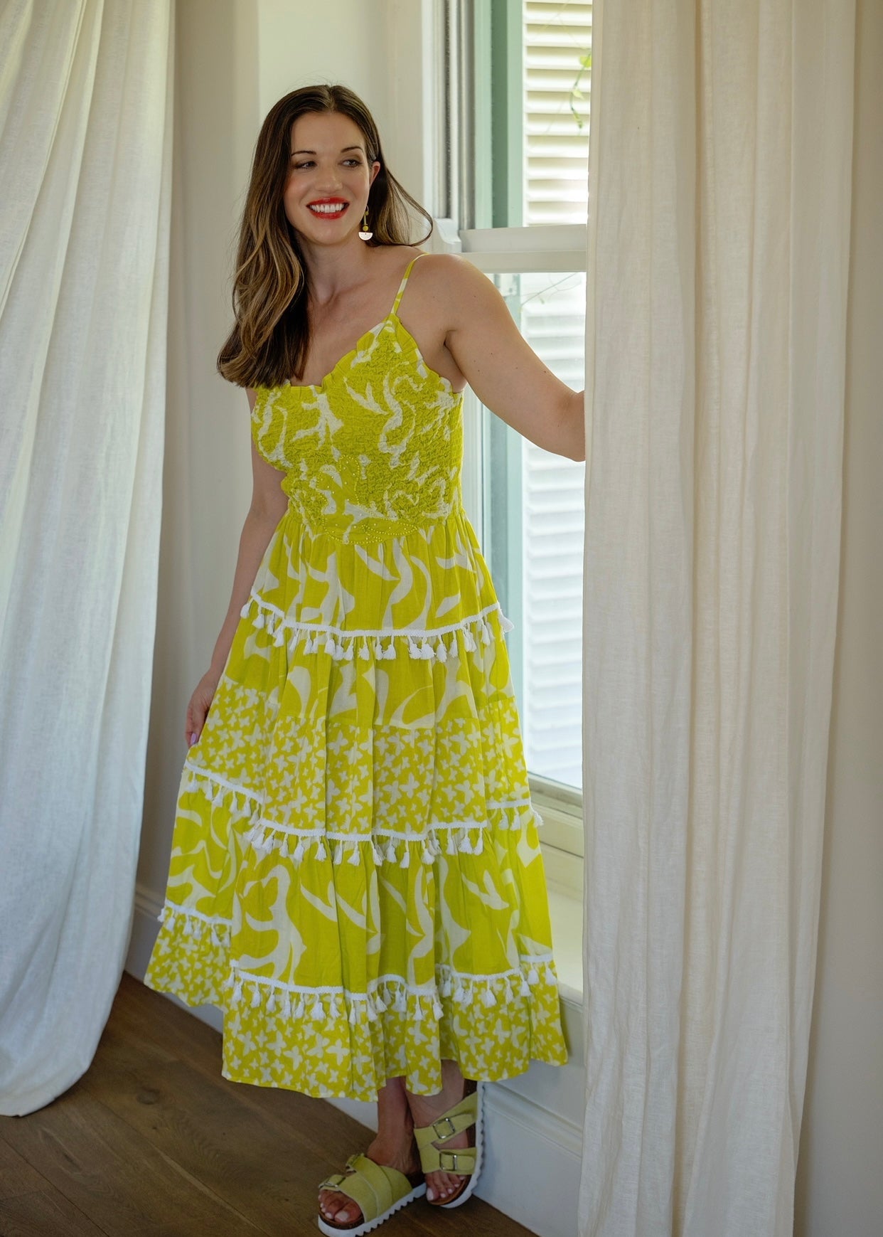 View our Marina Tiered Dress In Lemon - by Tribute Store